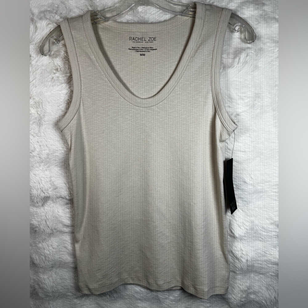 Rachel Zoe Light Cream Ribbed Scoop Tank